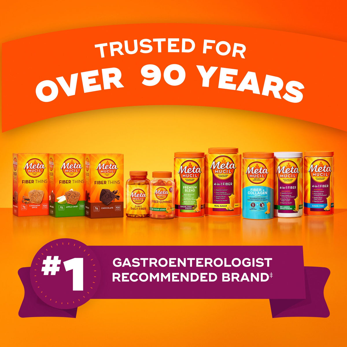 Metamucil 4-in-1 Psyllium Husk Fiber Supplement, Sugar-Free, Orange Flavored, 2 pk./26.6 oz.