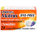 2 Pack Chewable Motrin Children's Dye-Free Ibuprofen Ages 2-11 Pain + Fever Relief Medicine, 24 Chewable Tablets Each