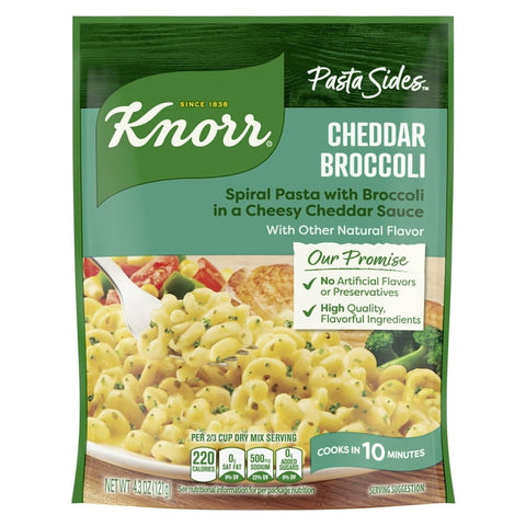 Knorr Fusilli Cheddar Broccoli Fusilli, Pasta Sides Cooks in 10 Minutes, No Artificial Flavors, No Preservatives, No Added MSG 4.3 Oz