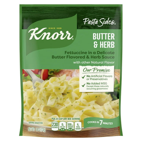 Knorr F Butter & Herb Fettuccine Pasta Sides Cooks in 7 Minutes, 4.4 Oz No Preservatives, No Added MSG 4.4 Oz