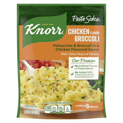 Knorr F Chicken Broccoli Fettuccine Pasta, Pasta Sides Cooks in 8 Minutes, No Artificial Flavors, No Colors from Artificial Sources, No Added MSG, 4.2 Oz