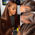 13x4 Chocolate Brown Straight Hd Lace Wigs Brazilian Human Hair 13x6 Hd Lace Frontal Wig Pre Plucked Brown Colored Wigs HD Chocolate Brown Bone Straight Human Hair Wig 30 38 Inch