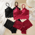Women's Sexy Lace Bra Suit Solid Set Beautiful Back Hollow Out No Steel Ring Underwear With Lace Flower Breathable Panties