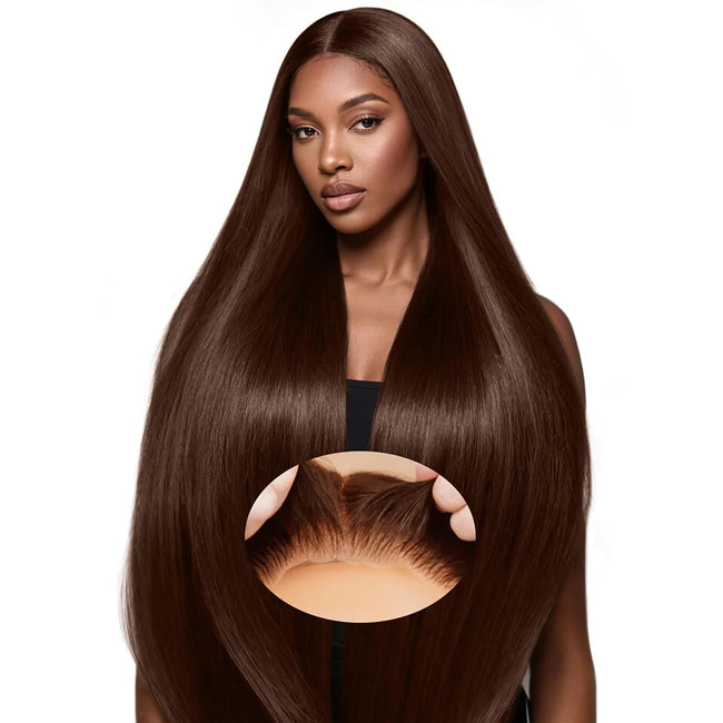 13x4 Chocolate Brown Straight Hd Lace Wigs Brazilian Human Hair 13x6 Hd Lace Frontal Wig Pre Plucked Brown Colored Wigs HD Chocolate Brown Bone Straight Human Hair Wig 30 38 Inch