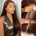 13x4 Chocolate Brown Straight Hd Lace Wigs Brazilian Human Hair 13x6 Hd Lace Frontal Wig Pre Plucked Brown Colored Wigs HD Chocolate Brown Bone Straight Human Hair Wig 30 38 Inch