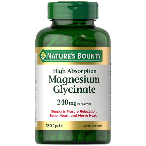 Nature'S Bounty Magnesium Glycinate 180 Capsules | High Absorption 240 Mg,  | Muscle , Bone, Heart, and Nerve