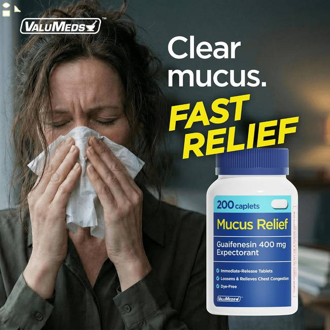 Valumeds Mucus Relief Guaifenesin 400Mg (200 Caplets) | Maximum Strength | Mucus Thinning for Colds, Chest Congestion, Flu, Coughing | Expectorant & Decongestant