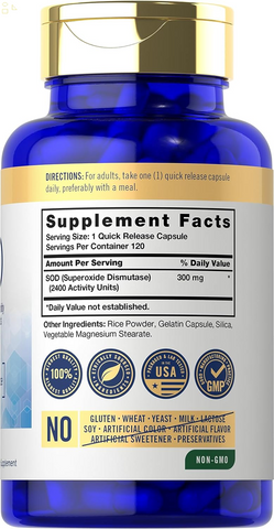 S.O.D. Supplement | 300Mg | 120 Count | Superoxide Dismutase | Non-Gmo and Gluten Free