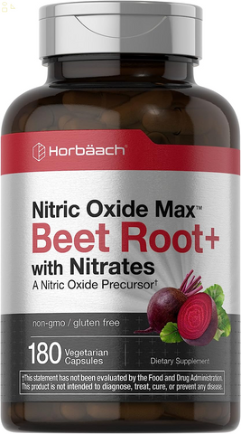 Nitric Oxide Beet Root Capsules | with Nitrates | 180 Count | Nitric Oxide Precursor | Vegetarian, Non-Gmo, Gluten Free Supplement | by