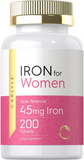 Women Iron Supplements 45Mg | 200 Slow Release Tablets | Vegetarian, Non-Gmo, Gluten Free