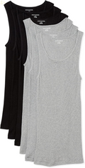 Essentials Men'S Lightweight Breathable Cotton Slim Fit Tank Undershirts, Pack of 6