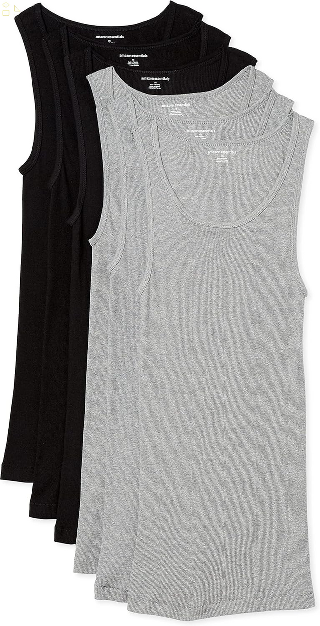 Essentials Men'S Lightweight Breathable Cotton Slim Fit Tank Undershirts, Pack of 6