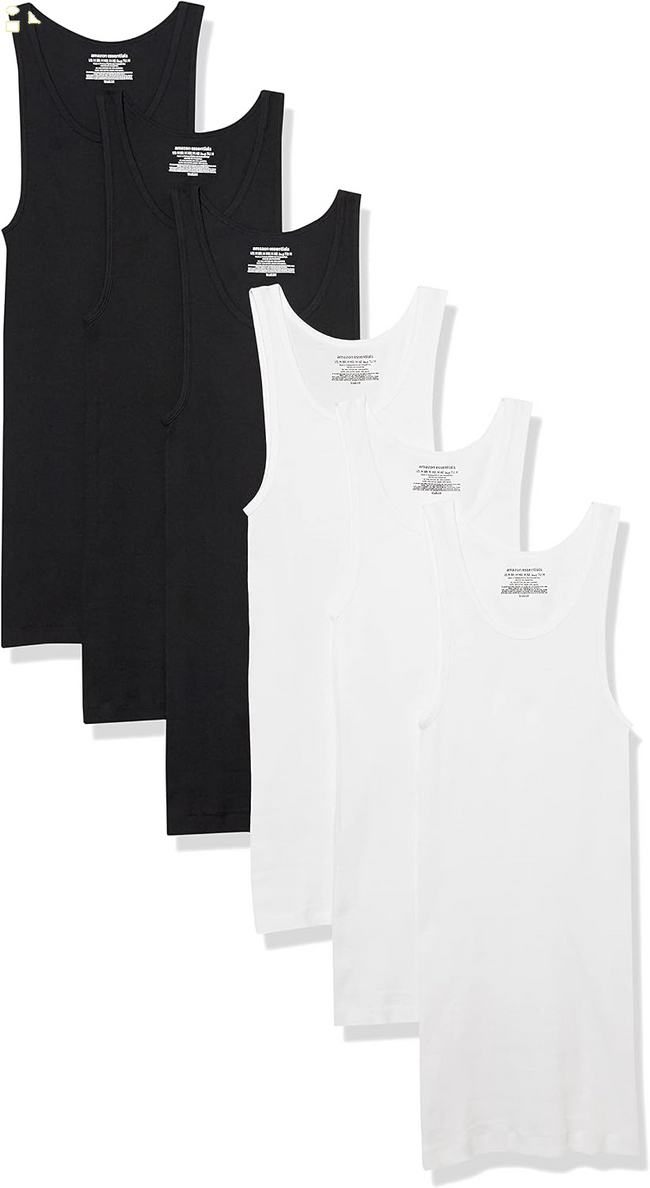 Essentials Men'S Lightweight Breathable Cotton Slim Fit Tank Undershirts, Pack of 6