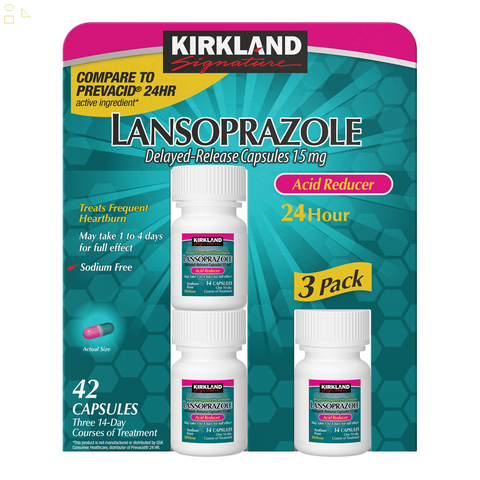 K.S Lansoprazole 15 Mg. 24h Antacid, Acid Reducer, 42 Capsules | Compare To Prevacid 24 Active Ingredients