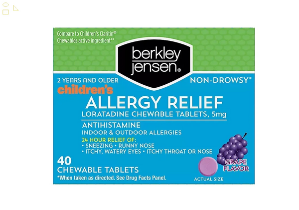 Berkley.J Children's Allergy Relief Chewable Tablets Grape | Loratadine 5Mg, 40 Chewable Tablets