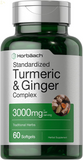 Turmeric and Ginger Supplement 3000 Mg | 60 Softgel Capsules | Turmeric Curcumin Complex with Black Pepper Extract | Non-Gmo, Gluten Free
