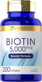 Biotin 5000Mcg Softgels | 200 Count | Vitamins for Hair Skin and Nails | Non-Gmo, Gluten Free Supplement