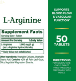 Nature'S Bounty L-Arginine, Supports Blood Flow and Vascular Function, 1000 Mg, Tablets, 50 Ct
