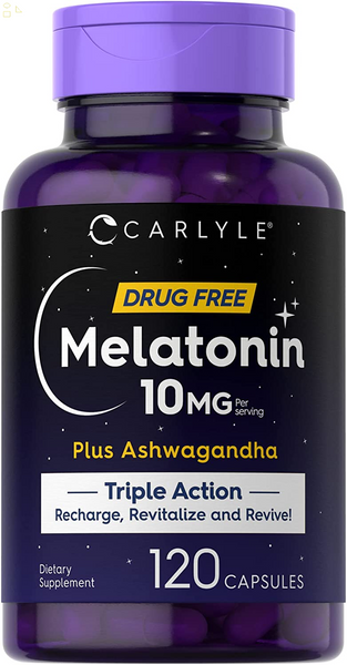 Melatonin 10Mg | 120 Capsules | with Ashwagandha | Triple Strength Formula | Non-Gmo, Gluten Free Supplement 