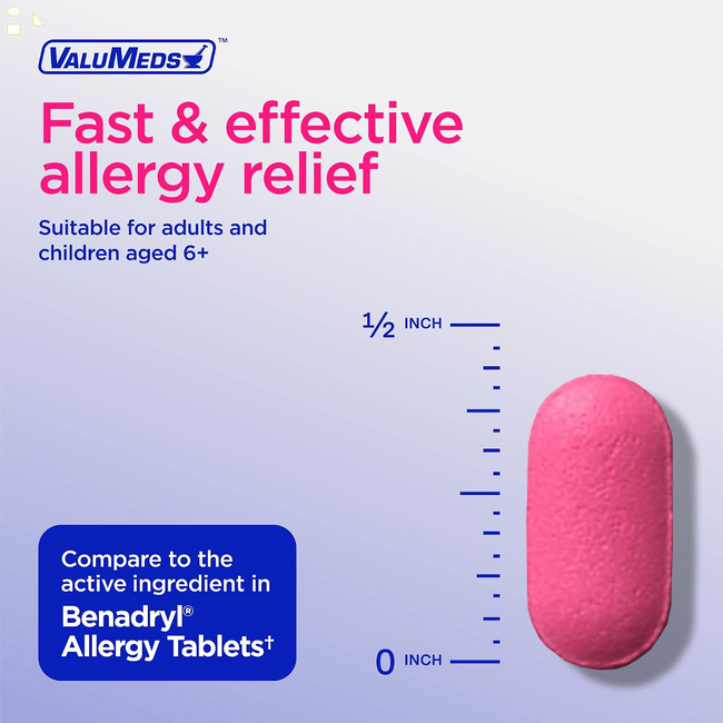Valumeds Allergy Medicine Antihistamine, Diphenhydramine Hcl 25 Mg | Children and Adults | Relieve Itchy Eyes, Runny Nose, Sneezing (25 Mg, 600 Count)