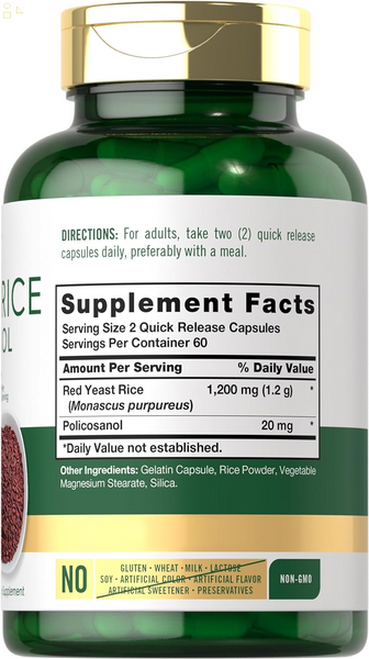 Red Yeast Rice Complex | 1220Mg | 120 Capsules | with Policosanol | Non-Gmo and Gluten Free Supplement