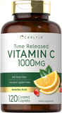 Vitamin C 1000Mg | Timed Release | 120 Vegetarian Caplets | with Rose Hips | Non-Gmo & Gluten Free Supplement