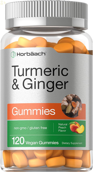 Turmeric and Ginger Gummies | 120 Count | Peach Flavor | Vegan Non-Gmo & Gluten Free Supplement 