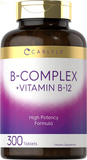 B Complex Vitamin with B12 | 300 Tablets | High Potency Formula | Vegetarian and Non-Gmo Supplement