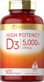 Vitamin D3 5000 IU | 500 Softgels | Value Size | Non-Gmo and Gluten Free Supplement | High Potency Formula | 125Mcg