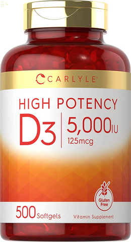 Vitamin D3 5000 IU | 500 Softgels | Value Size | Non-Gmo and Gluten Free Supplement | High Potency Formula | 125Mcg