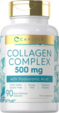 Collagen Pills with Hyaluronic Acid 500Mg | 90 Capsules | Hydrolyzed Collagen Supplement | Non-Gmo, Gluten Free