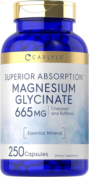 Magnesium Glycinate | 665 Mg | 250 Capsules | Non-Gmo and Gluten Free Formula | Essential Buffered Mineral Supplement | by