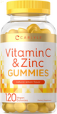 Vitamin C and Zinc Gummies | 120 Count | Vegan, Non-Gmo, and Gluten Free Supplement | Natural Lemon Flavor