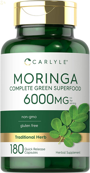 Moringa Oleifera | 180 Capsules | Non-Gmo and Gluten Free Supplement | Complete Green Superfood | from Moringa Leaf Powder