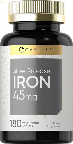 Slow Release Iron 45 Mg | 180 Tablets | Vegetarian, Non-Gmo, and Gluten Free Formula | Ferrous Sulfate Mineral Supplement | by