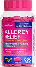Valumeds Allergy Medicine Antihistamine, Diphenhydramine Hcl 25 Mg | Children and Adults | Relieve Itchy Eyes, Runny Nose, Sneezing (25 Mg, 600 Count)