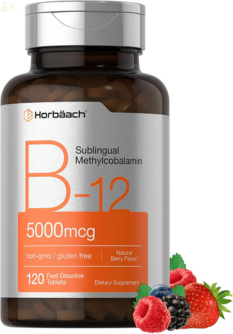 B12 Sublingual Methylcobalamin | 5000Mcg | 120 Fast Dissolve Tablets | Vegetarian, Non-Gmo and Gluten Free Supplement | by Horbaach