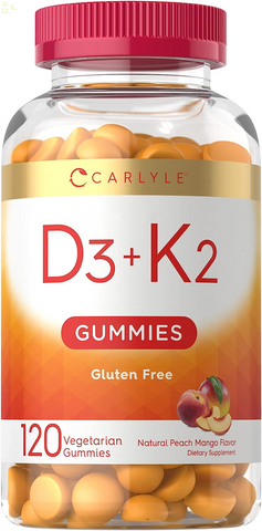 Vitamin D3 K2 Gummies | 120 Count | with Calcium | Vegetarian, Non-Gmo, and Gluten Free Vitamin Supplement | by