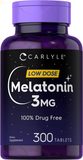 Melatonin 3Mg | 300 Tablets | Low Dose | Drug Free | Vegetarian, Non-Gmo, Gluten Free