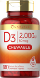 Chewable Vitamin D3 2000 IU (50Mcg) Tablets | 180 Count | Natural Berry Flavor | Vegetarian, Non-Gmo and Gluten Free
