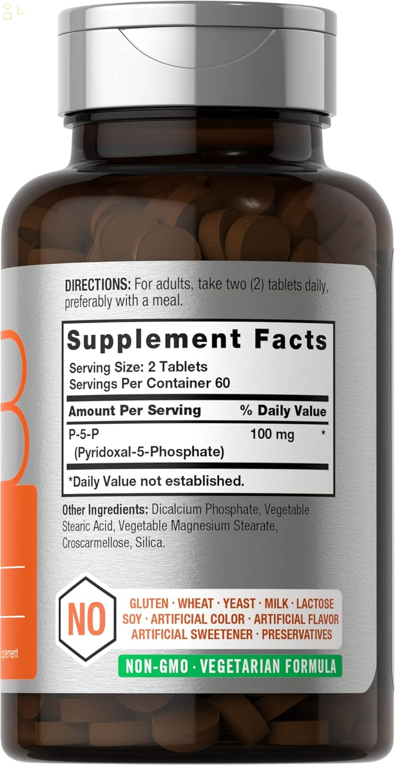 Horbäach P5P Activated Vitamin B6 100Mg | 120 Vegetarian Tablets | Non-Gmo, Gluten Free Supplement | Pyridoxal 5 Phosphate | Coenzyme B6