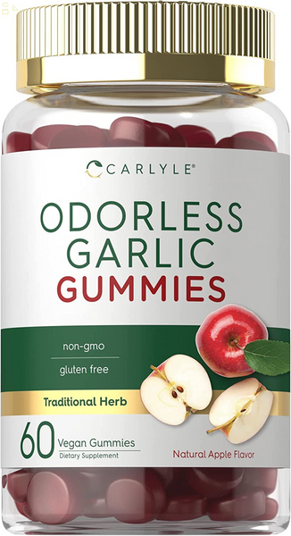 Odorless Garlic Gummies | 60 Count | Natural Apple Flavor | Vegan, Non-Gmo, Gluten Free