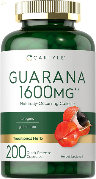 Guarana 1600Mg | 200 Quick Release Capsules | Non-Gmo, Gluten Free Extract | Naturally Occurring Caffeine