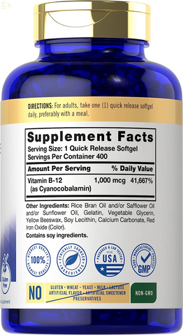 Vitamin B12 Absorbable 1000Mcg | 400 Softgels | Non-Gmo and Gluten Free Supplement