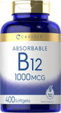 Vitamin B12 Absorbable 1000Mcg | 400 Softgels | Non-Gmo and Gluten Free Supplement