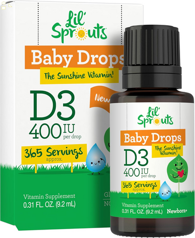 Baby Vitamin D3 400 IU | Liquid Drops | .31Oz (9.2 Ml) | 1 Year Supply (365 Servings) | Vegetarian, Non-Gmo, and Gluten Free Formula for Infants and Newborns | Lil' Sprouts