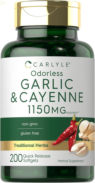 Odorless Garlic and Cayenne 1150Mg | 200 Softgels | Non-Gmo, Gluten Free Supplement