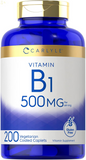 Vitamin B1 500Mg (Thiamine) | 200 Vegetarian Caplets | Non-Gmo and Gluten Free Supplement