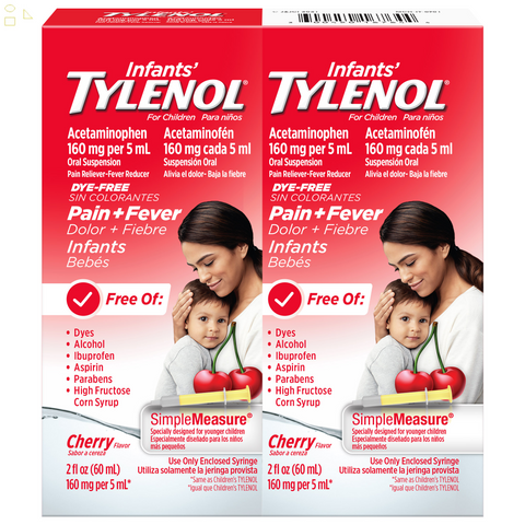 2 Packs Infants' Tylenol Pain & Fever Cherry Flavor, 2 Fl Oz (4 Fl Oz total)