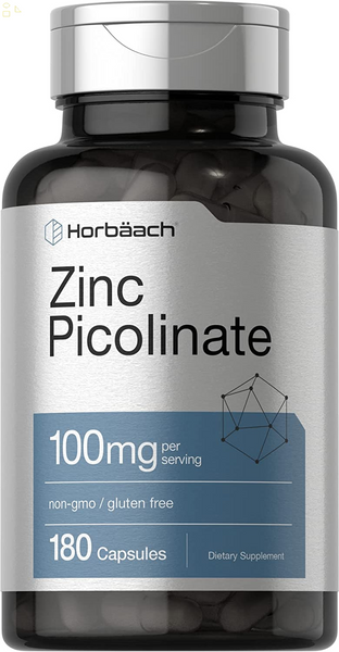 Zinc Picolinate 100Mg | 180 Capsules | High Potency | Non-Gmo, Gluten Free | Zinc Supplement | by